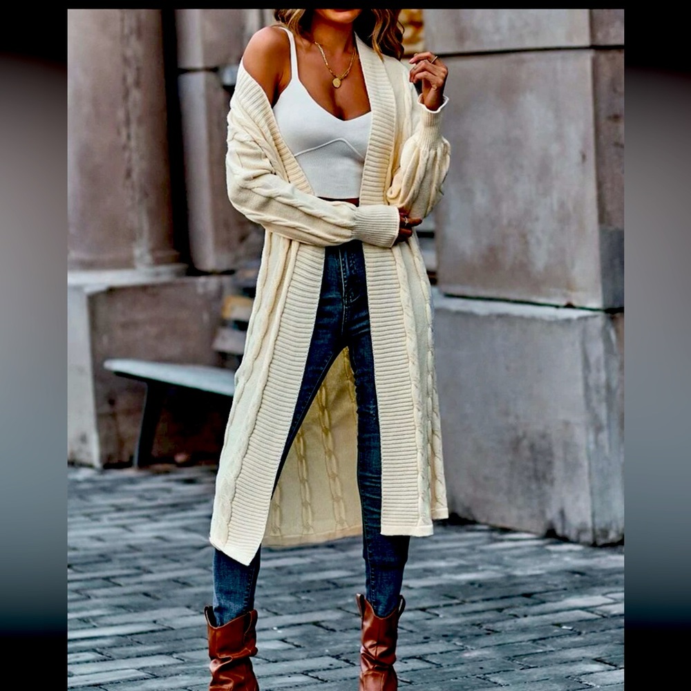 Cable-knit Open Cardigan